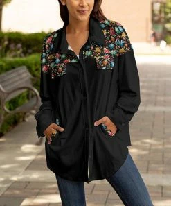 Lily | Black & Red Abstract Button-Up Flannel - Plus