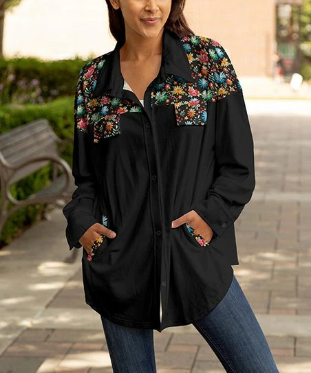 Lily | Black & Red Abstract Button-Up Flannel - Plus 1 Lily | Black & Red Abstract Button-Up Flannel - Plus