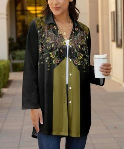 Lily | Black & Olive Floral V-Neck Button-Up - Women & Plus