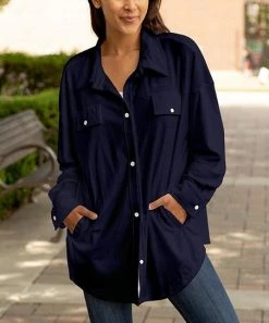 Lily | Navy Button-Up Flannel - Women & Plus