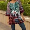 Lily | Purple & Teal Abstract Floral Ruffle-Sleeve Tunic - Plus