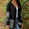Lily | Black & White Floral Snap-Button Pocket Cardigan - Plus