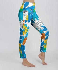 Lily | White & Blue Floral Pocket High-Waist Leggings - Women