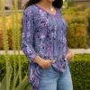 Lily | Purple & Blue Floral Long-Sleeve V-Neck Tunic - Plus