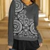 Lily | Black & Gray Arabesque Split-Hem Long-Sleeve Tunic - Women