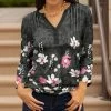 Lily | Gray & Pink Floral Pleated-Shoulder Long-Sleeve Tunic - Women