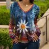 Lily | Blue & Rust Long-Sleeve V-Neck Tunic - Women