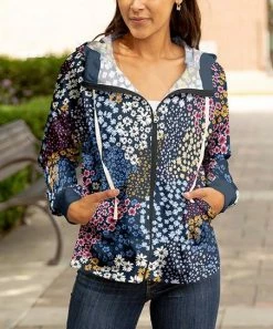 Lily | Navy & Yellow Floral Zip-Up Pocket Hoodie - Plus