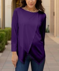 Lily | Purple Asymmetrical-Hem Long-Sleeve Tunic - Women