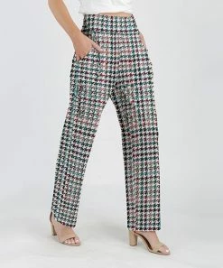 Lily | Teal & Burgundy Houndstooth Pocket Straight-Leg Pants - Women
