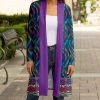 Lily | Teal & Purple Abstract Open-Front Cardigan - Plus