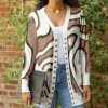 Lily | Mica & White Abstract Pocket Snap-Button Cardigan - Women