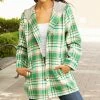 Lily | Green & White Plaid Pocket Hooded Button-Up Flannel - Plus
