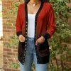 Lily | Black & Red Ombré Pocket Snap-Button Cardigan - Women