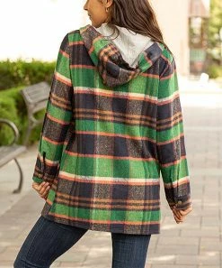 Lily | Green & Brown Plaid Pocket Hooded Button-Up Flannel - Women & Plus 3 Lily | Green & Brown Plaid Pocket Hooded Button-Up Flannel - Women & Plus -Cheap Lily Store zu108104275 alt 1 tm1660248068