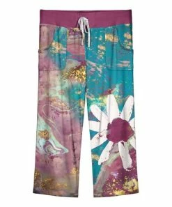 Lily | Turquoise & Pink Floral Drawstring Wide-Leg Lounge Pants - Plus