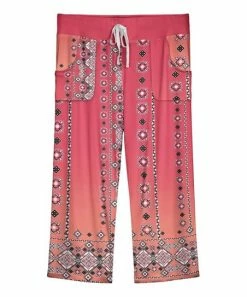 Lily | Pink & Coral Geometric Drawstring Wide-Leg Lounge Pants - Women