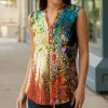 Lily | Orange & Blue Floral Button-Front Sleeveless Top - Plus