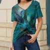 Lily | Teal & Turquoise Peacock Feather V-Neck Short-Sleeve Tunic - Plus