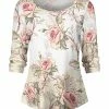 Lily | White & Beige Floral Boatneck Top - Plus