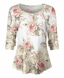 Lily | White & Beige Floral Boatneck Top - Plus