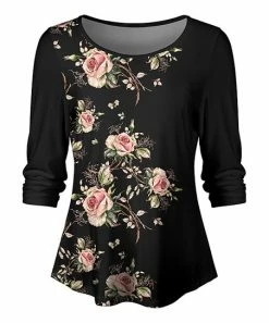 Lily | Black & Pink Floral Boatneck Top - Plus