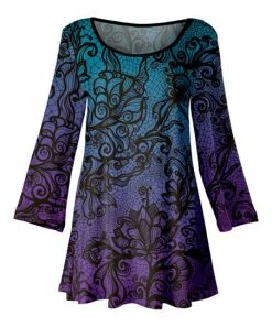 Lily | Purple & Teal Floral Scoop Neck Swing Tunic - Women & Plus