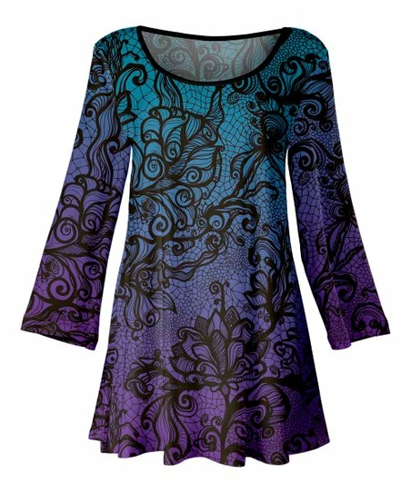 Lily | Purple & Teal Floral Scoop Neck Swing Tunic - Women & Plus 1 Lily | Purple & Teal Floral Scoop Neck Swing Tunic - Women & Plus