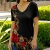 Lily | Black & Red Floral V-Neck Short-Sleeve Tunic - Women & Plus