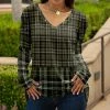 Lily | Olive & Black Plaid Long-Sleeve V-Neck Tunic - Women