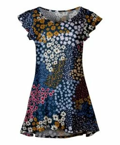 Lily | Navy & Goldtone Floral Flutter-Sleeve Tunic - Plus