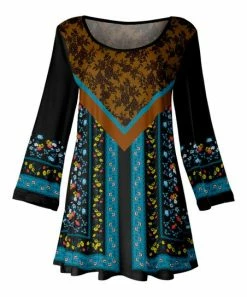 Lily | Black & Teal Floral Scoop Neck Swing Tunic - Women & Plus