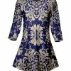 Lily | Navy & Cream Floral Boatneck Three-Quarter Sleeve Tunic - Women