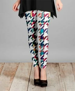 Lily | White & Blue Houndstooth Leggings - Women