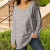 Lily | Gray & Cream Marled Long-Sleeve Boatneck Tunic - Plus