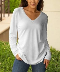 Lily | White Long-Sleeve V-Neck Tunic - Women & Plus