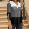 Lily | Black & Gray Color Block Roll-Tab Sleeve V-Neck Tunic - Plus
