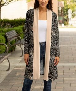 Lily | Black & Beige Arabesque Open Cardigan - Women
