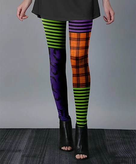 Lily | Purple & Orange Plaid Stripe-Accent Leggings - Women & Plus 1 Lily | Purple & Orange Plaid Stripe-Accent Leggings - Women & Plus