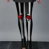 Lily | Black & Red Stripe Skeleton Heart Leggings - Women