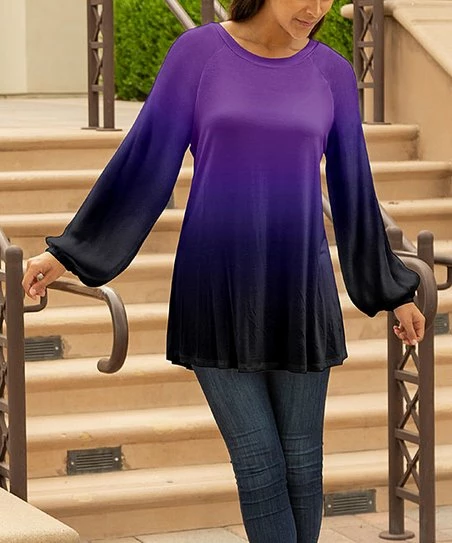 Lily | Purple & Black Ombré Long-Sleeve Tunic - Women 1 Lily | Purple & Black Ombré Long-Sleeve Tunic - Women