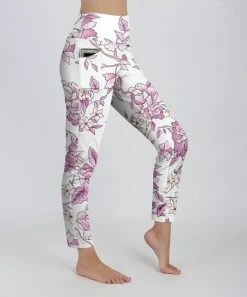 Lily | White & Pink Floral Pocket Leggings - Plus