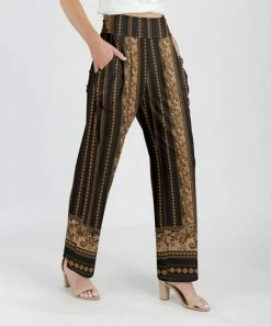 Lily | Black & Beige Abstract Stripe Pocket Pants - Plus