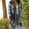 Lily | Gray & White Floral Pocket Open Cardigan - Plus