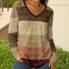 Lily | Brown & Red Stripe Long-Sleeve V-Neck Tunic - Plus