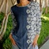 Lily | Navy & Cream Floral Long-Sleeve Tunic - Plus