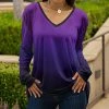 Lily | Purple & Black Ombré Long-Sleeve V-Neck Tunic - Women & Plus