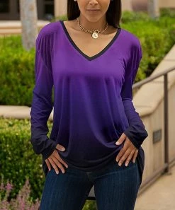 Lily | Purple & Black Ombré Long-Sleeve V-Neck Tunic - Women & Plus