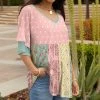 Lily | Pink & Yellow Floral Ruffle-Sleeve V-Neck Tunic - Women
