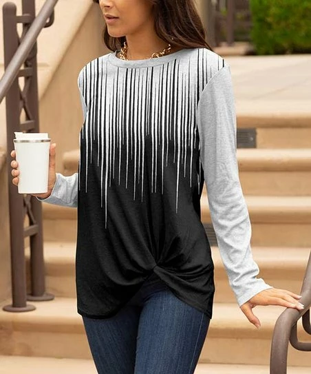 Lily | Black & Gray Abstract Twist-Hem Long-Sleeve Tunic - Women & Plus 1 Lily | Black & Gray Abstract Twist-Hem Long-Sleeve Tunic - Women & Plus